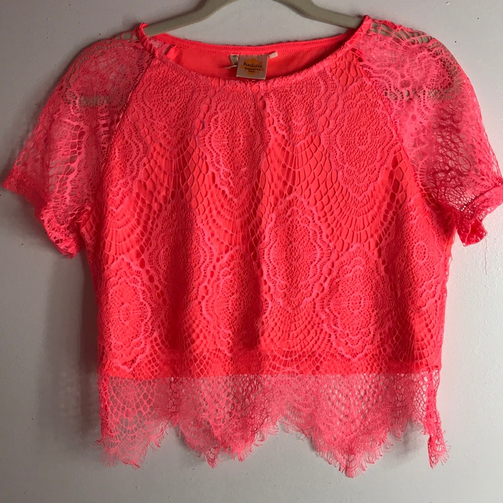 Neon pink crocheted top